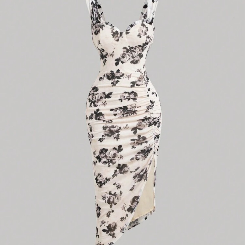 Floral Print side slit Sleeveless bodycon Dress